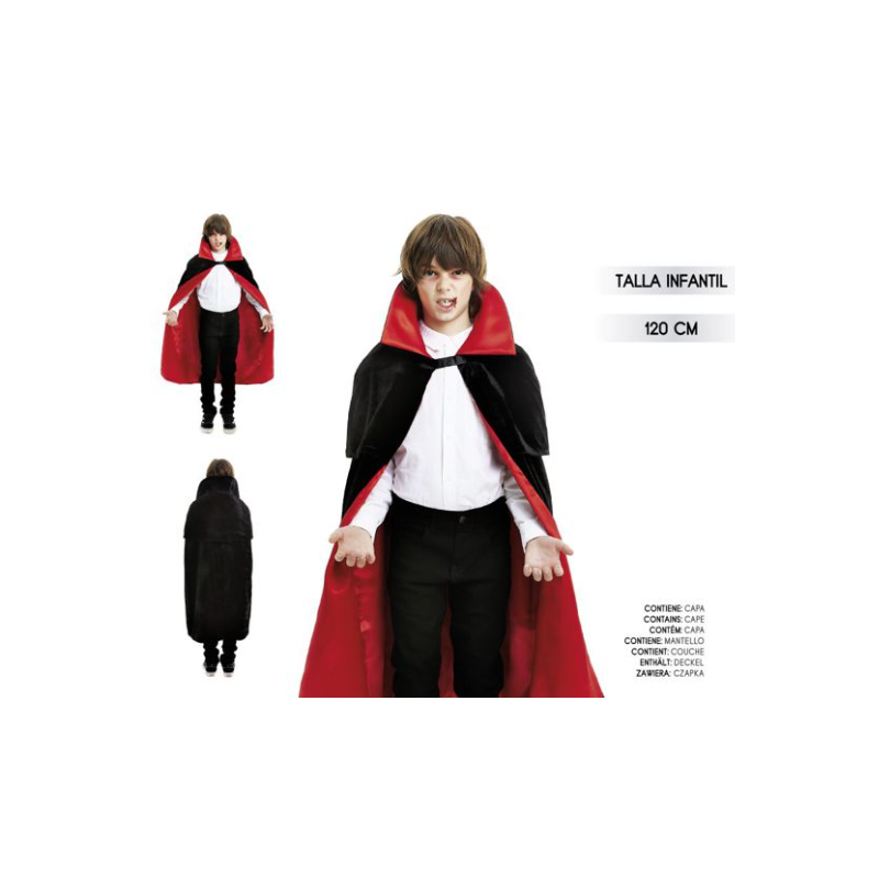 Capa Infantil de Vampiro Negra y Roja 120 cm