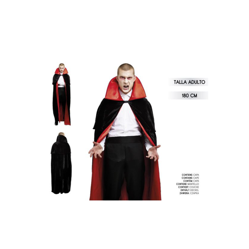 Capa Adulto de Vampiro Negra y Roja 180 cm
