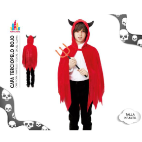 Capa Infantil de Diablo Rojo con Capucha y Cuernos 90 cm