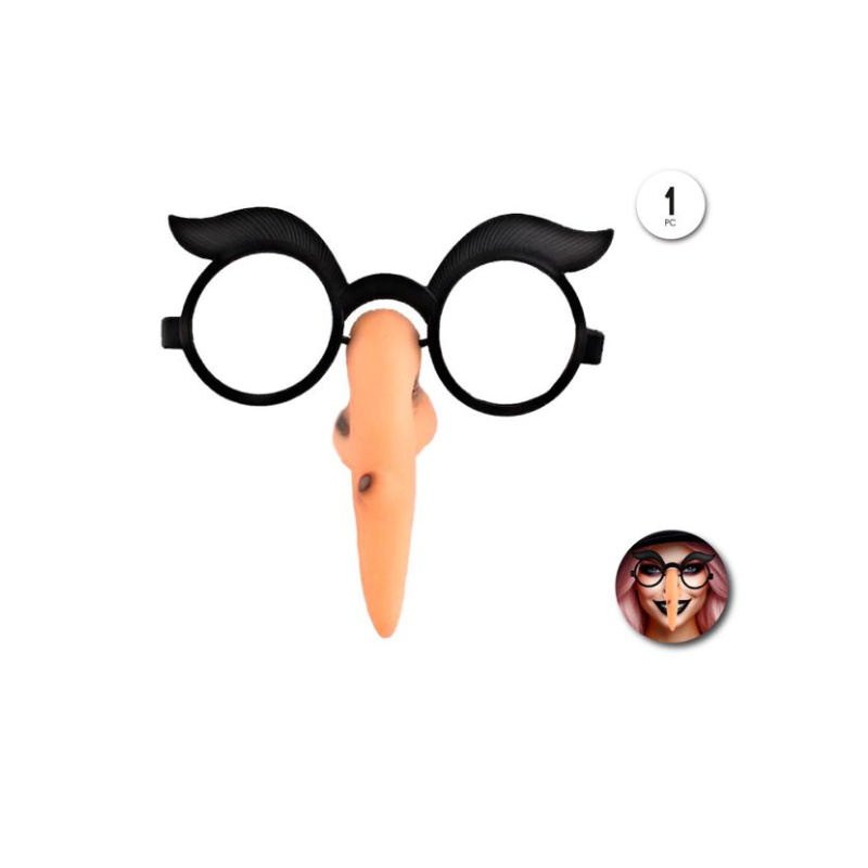 Gafas de Bruja con Nariz Larga y Cejas Negras