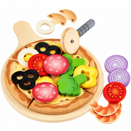 Hape Set de Pizza de Madera con Ingredientes y Accesorios