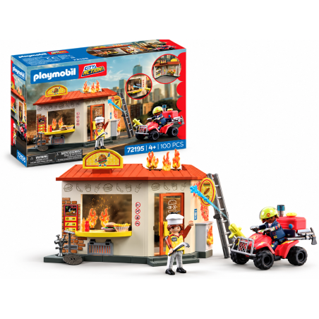 Playmobil City Action Quad De Bomberos Con Hamburguesería 72195