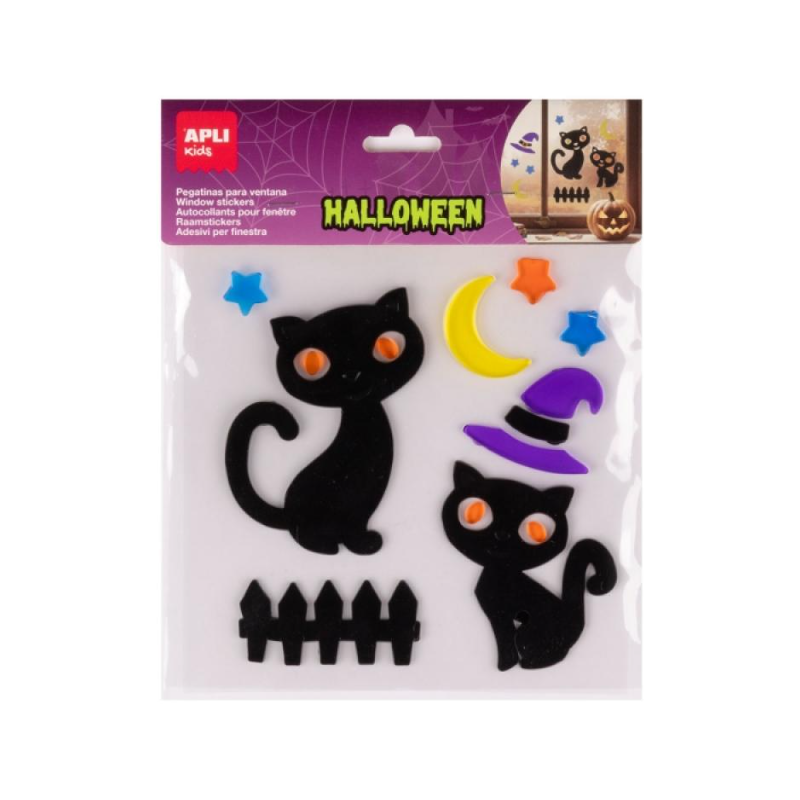Pegatinas Gel Halloween Gatos Negros para Ventanas APLI Kids