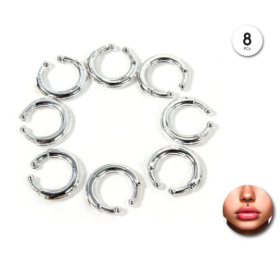 Piercings Falsos de Aro Plateados Pack de 8 Unidades
