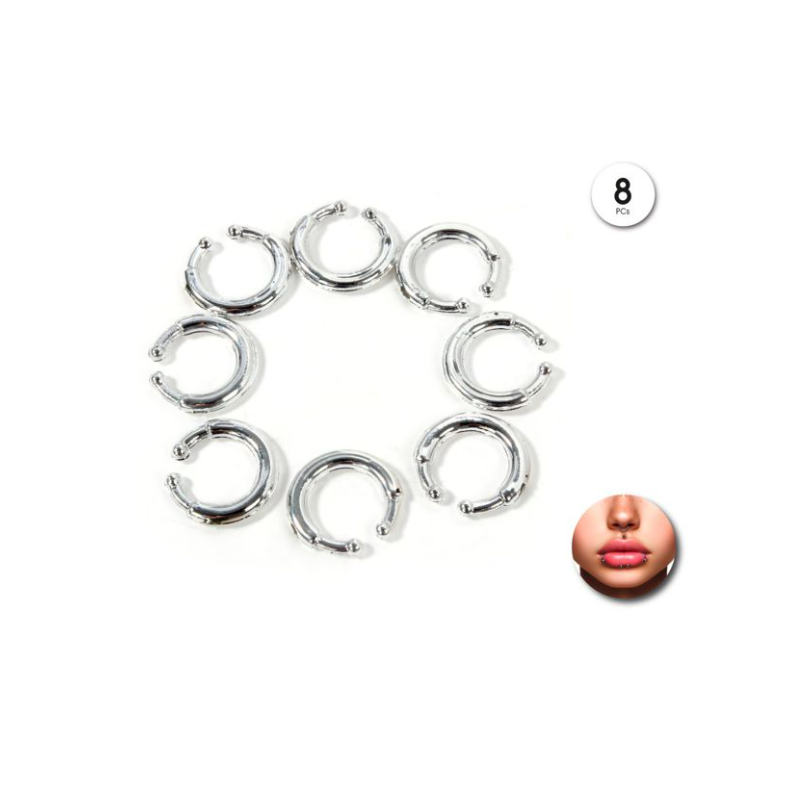 Piercings Falsos de Aro Plateados Pack de 8 Unidades