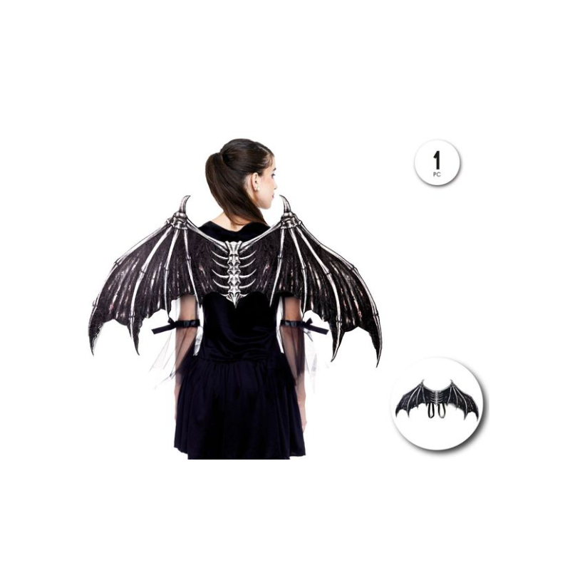 Alas de Murciélago Negro con Esqueleto para Disfraz 87 cm