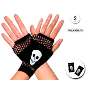 Guantes de Rejilla Negros con Calavera Adulto
