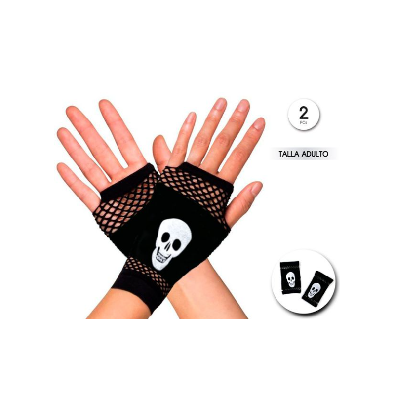 Guantes de Rejilla Negros con Calavera Adulto