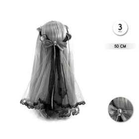 Velo de Novia Cadáver Gris con Lazos 50 cm
