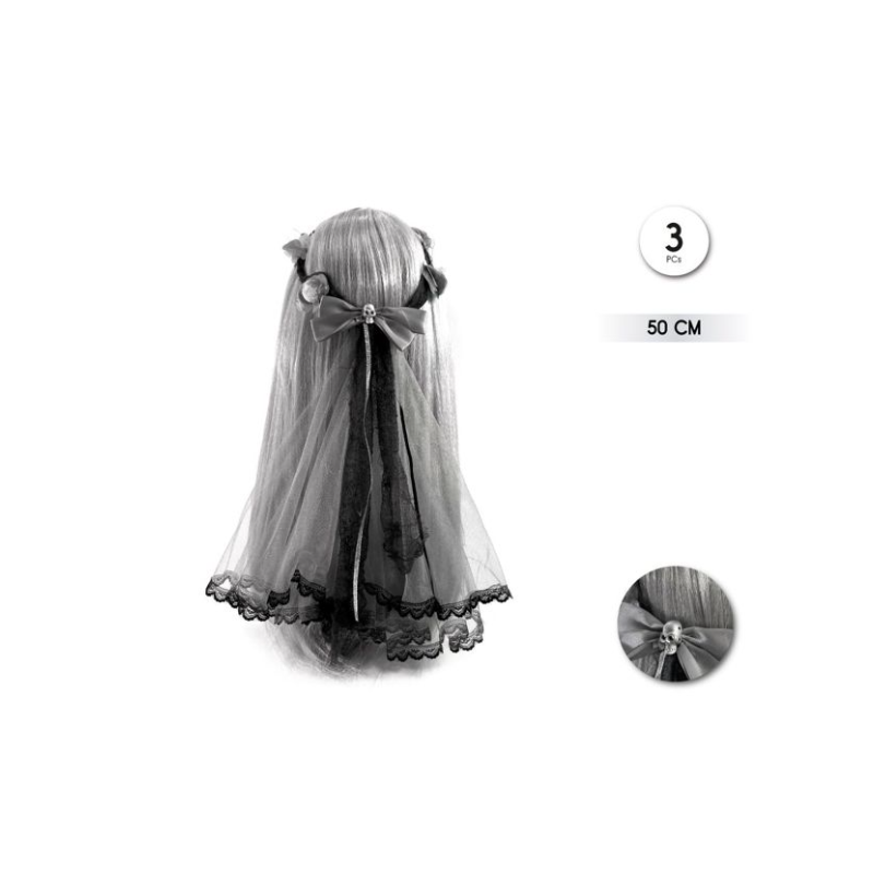 Velo de Novia Cadáver Gris con Lazos 50 cm