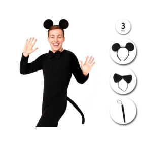 Kit de Disfraz Ratón Negro con Orejas, Pajarita y Cola
