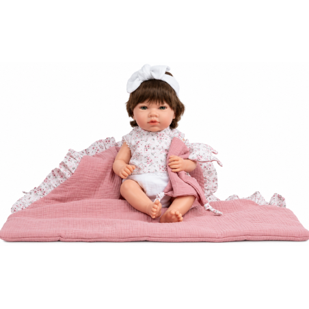 Muñeca Reborn Arias Alba Rosa de 38 cm con Manta y Doudou