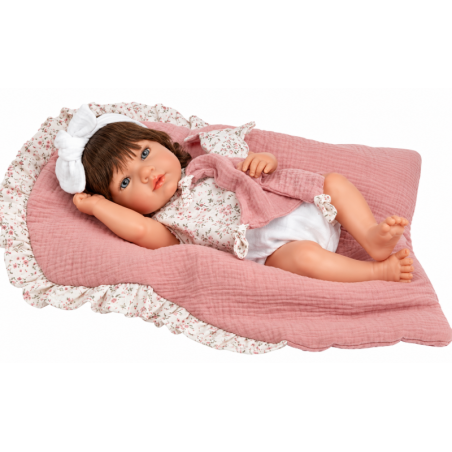Muñeca Reborn Arias Alba Rosa de 38 cm con Manta y Doudou