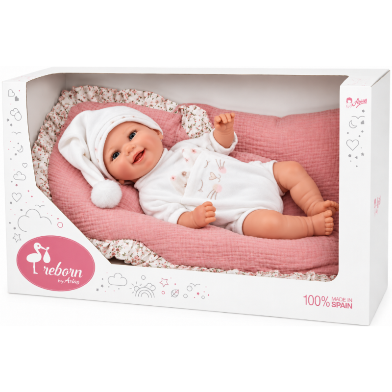 Muñeca Reborn Arias Mar Rosa de 35 cm con Cojín