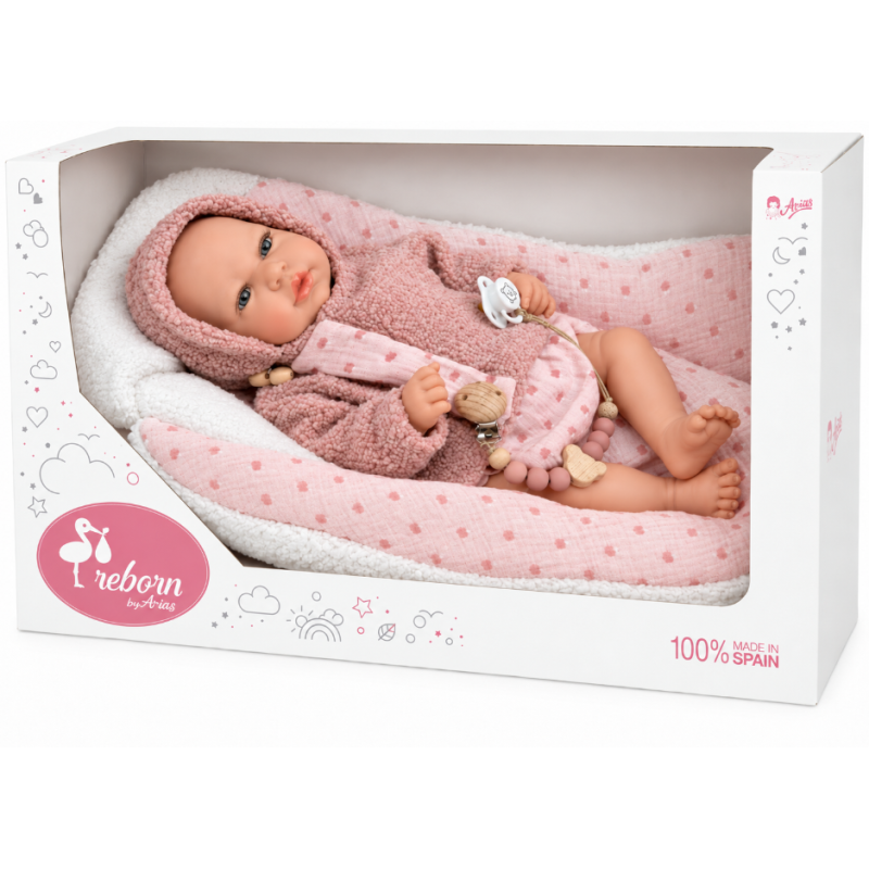 Muñeca Reborn Arias Luna Rosa de 40 cm con Manta Nido