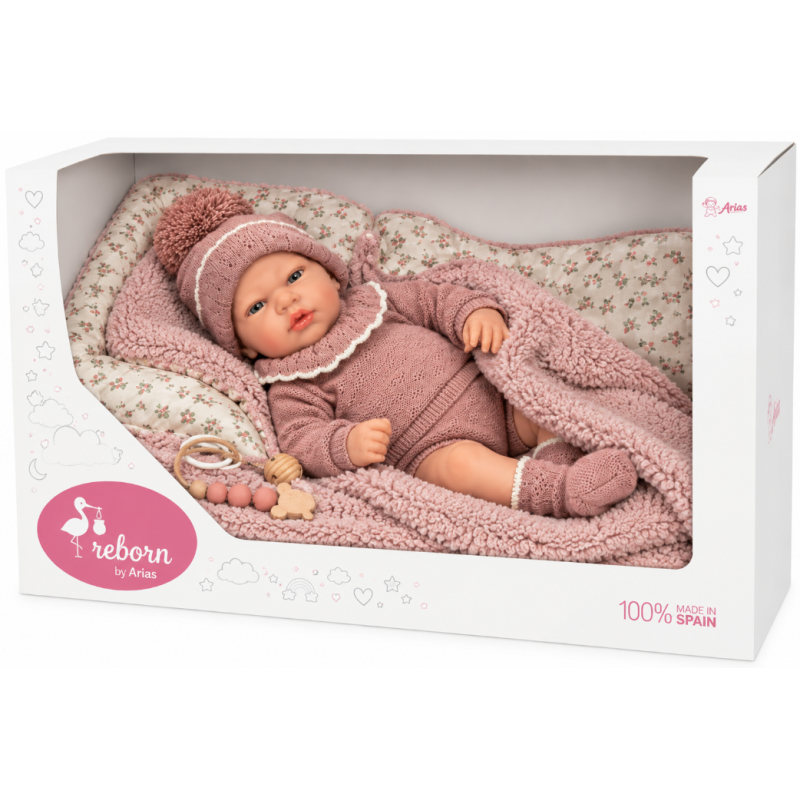 Muñeca Reborn Arias Greta Rosa de 40 cm con Manta