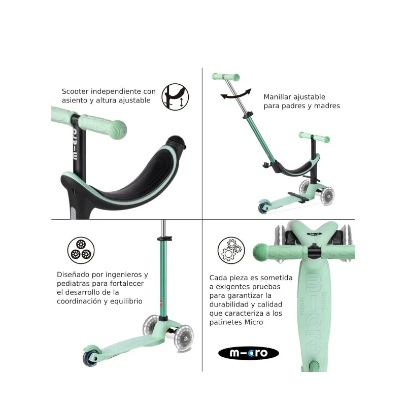Micro Patinete Mini 4 En 1 Deluxe Led Menta