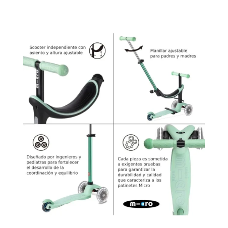Micro Patinete Mini 4 En 1 Deluxe Led Menta