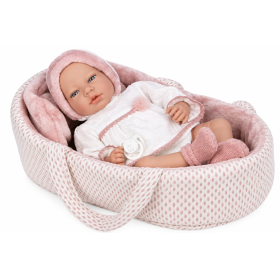 Muñeca Elegance Arias Andie Rosa de 40 cm con Capazo y Mecanismo de Llanto