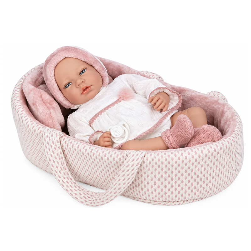 Muñeca Elegance Arias Andie Rosa de 40 cm con Capazo y Mecanismo de Llanto