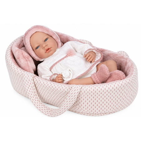 Muñeca Elegance Arias Andie Rosa de 40 cm con Capazo y Mecanismo de Llanto