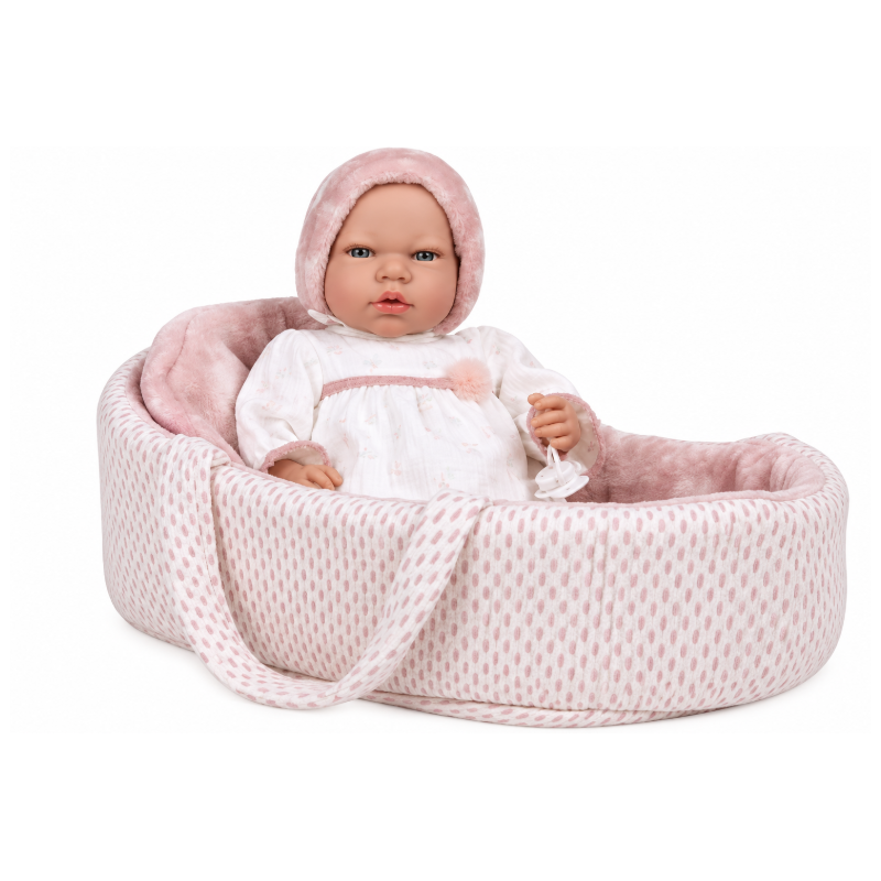 Muñeca Elegance Arias Andie Rosa de 40 cm con Capazo y Mecanismo de Llanto