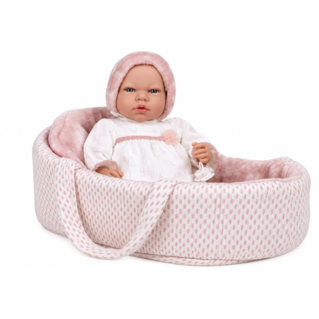 Muñeca Elegance Arias Andie Rosa de 40 cm con Capazo y Mecanismo de Llanto