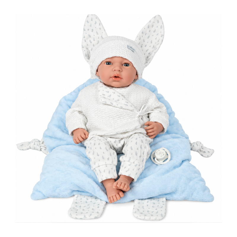 Muñeco Elegance Arias Andie Azul de 40 cm con Cojín y Ojos Durmientes
