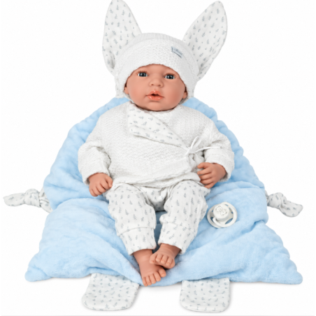 Muñeco Elegance Arias Andie Azul de 40 cm con Cojín y Ojos Durmientes