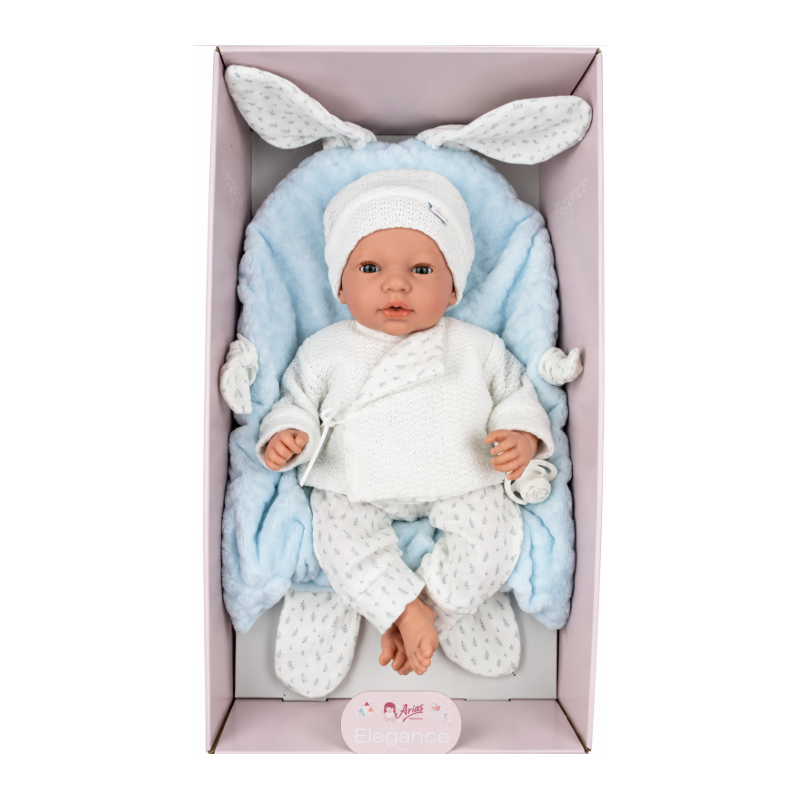 Muñeco Elegance Arias Andie Azul de 40 cm con Cojín y Ojos Durmientes