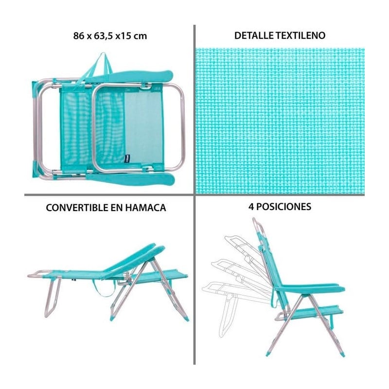 Silla 4 Pos. Alta Alum/Text Aguamarina