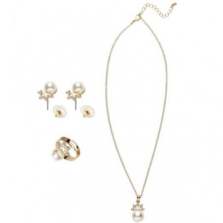 COLLAR PENDIENTES Y ANILLO PERLA CORONA 