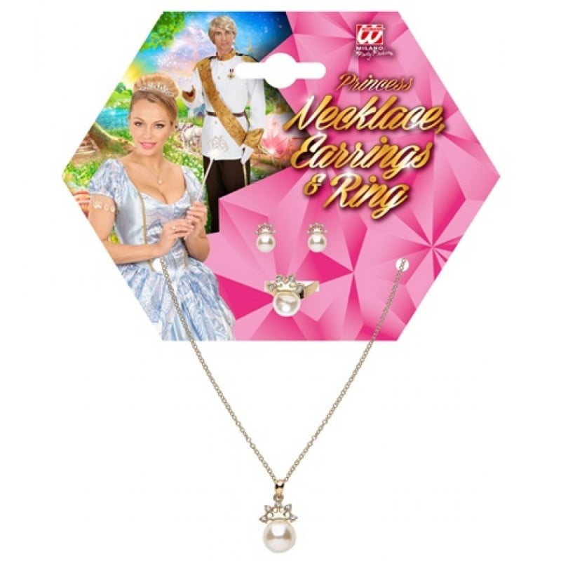 COLLAR PENDIENTES Y ANILLO PERLA CORONA 