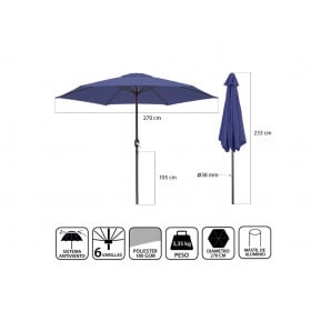 PARASOL ALUMINIO AZUL MARINO 270 CM 2