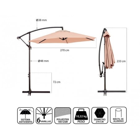 PARASOL EXCENTRICO ALUMINIO BEIGE 270 C
