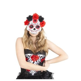MASCARA KATRINA CON FLORES ROJAS/NEGRAS
