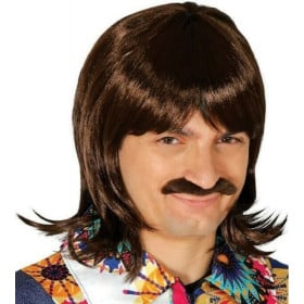 PELUCA CASTAÑA CON BIGOTE EN CAJA