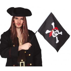 BANDERA PIRATA CON PALO 42X30 CM