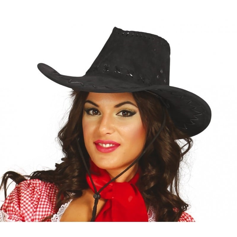 SOMBRERO VAQUERO NEGRO SIMIL PIEL