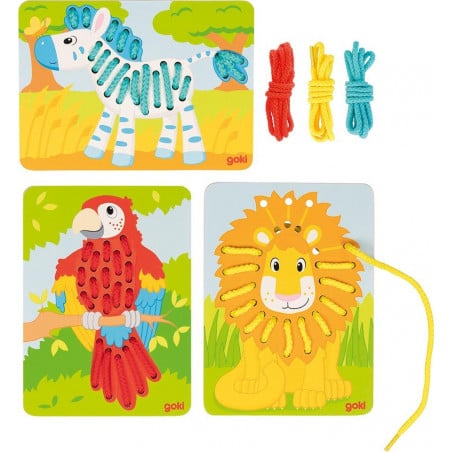 Juego de Enhebrar, Loro, León y Cebra Juego de Enhebrar, Loro, León y Cebra