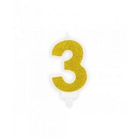 Vela Cumpleaños Dorada Brillante Nº 3 De Fiesta Y Cumpleaños 2