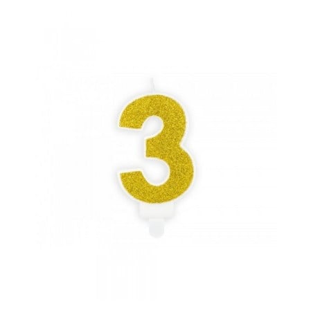 BIRTHDAY CANDLE NUMBER 3, GOLD, 7 CM
