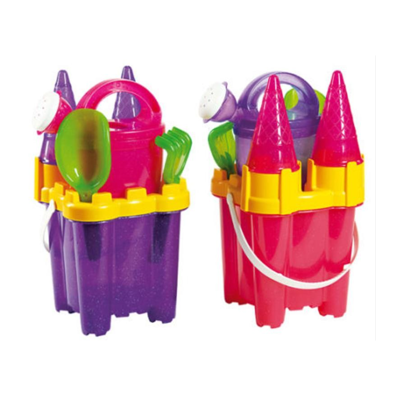 CUBO CASTILLO PLAYA PURPURINA CON REGADERA 16 CM SURTIDO