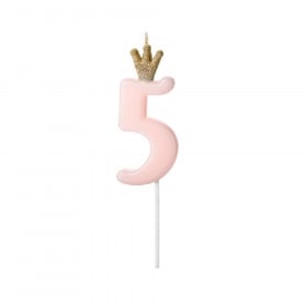 BIRTHDAY CANDLE NUMBER 5, LIGHT PINK, 9.5