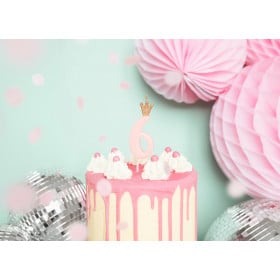 VELA CUMPLEAÑOS 6 CON CORONA ROSA BEBE 2