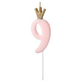 BIRTHDAY CANDLE NUMBER 9, LIGHT PINK, 9.5