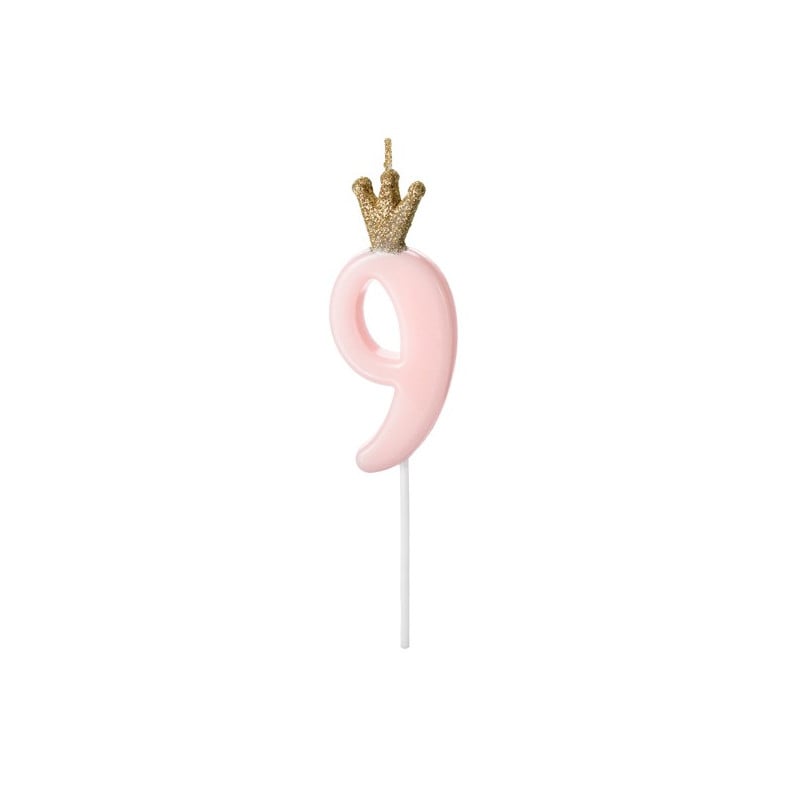 BIRTHDAY CANDLE NUMBER 9, LIGHT PINK, 9.5