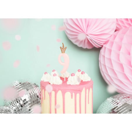 BIRTHDAY CANDLE NUMBER 9, LIGHT PINK, 9.5