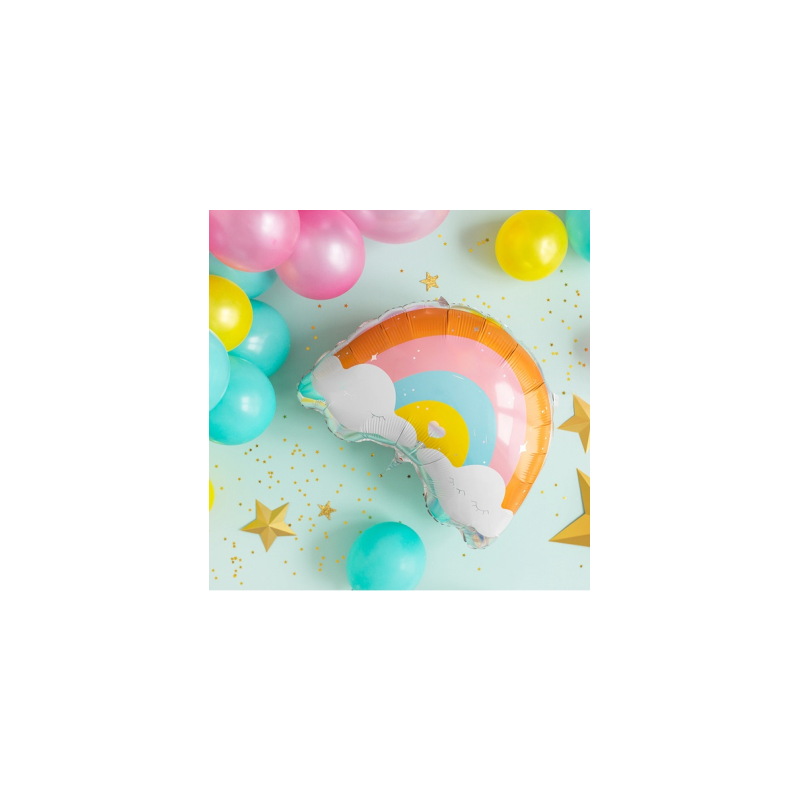 GLOBO FOIL ARCOIRIS PASTEL Y NUBES 55X40CM