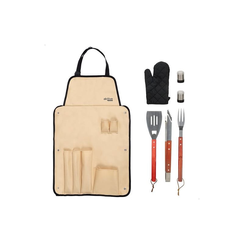 Set Barbacoa Delantal Con 7 Utensilios Aktive